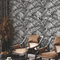 Palm Cove Toile White & Black Wallpaper