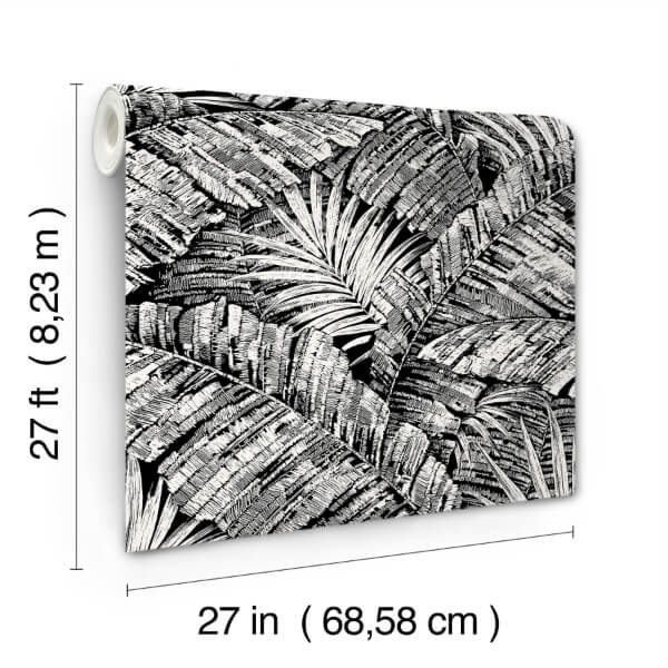 Palm Cove Toile White & Black Wallpaper