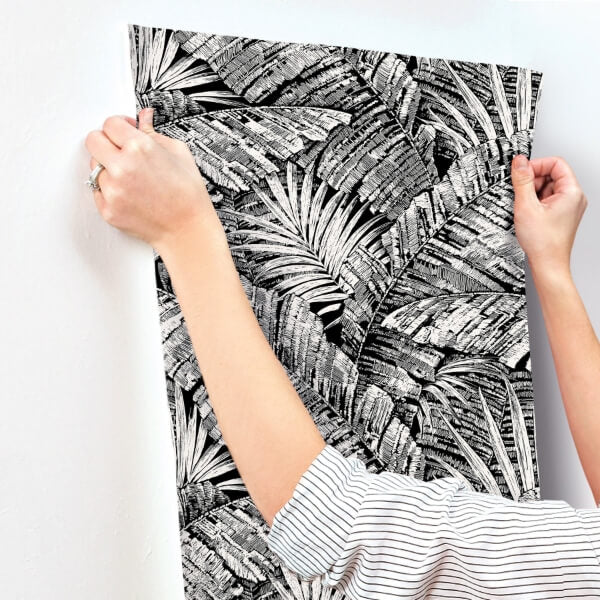 Palm Cove Toile White & Black Wallpaper