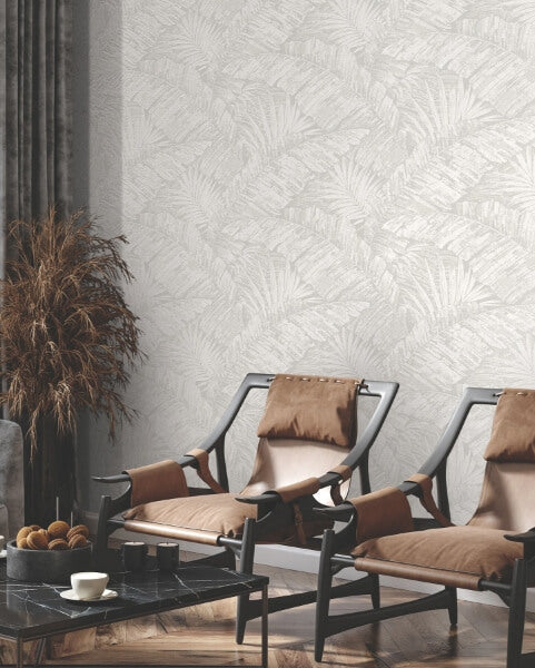 Palm Cove Toile White & Grey Wallpaper