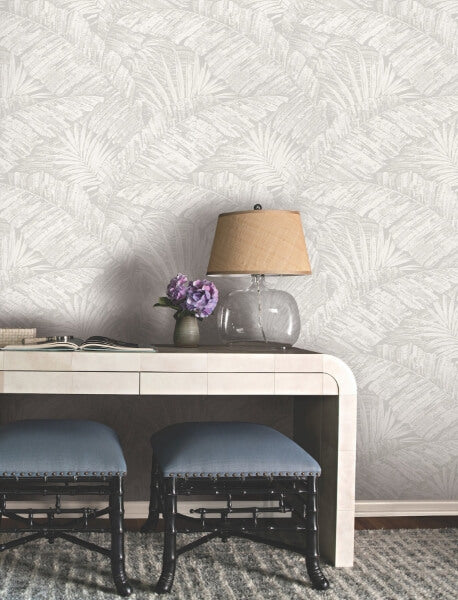 Palm Cove Toile White & Grey Wallpaper
