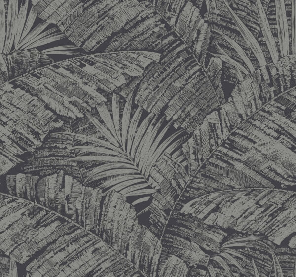 Palm Cove Toile Silver & Black Wallpaper