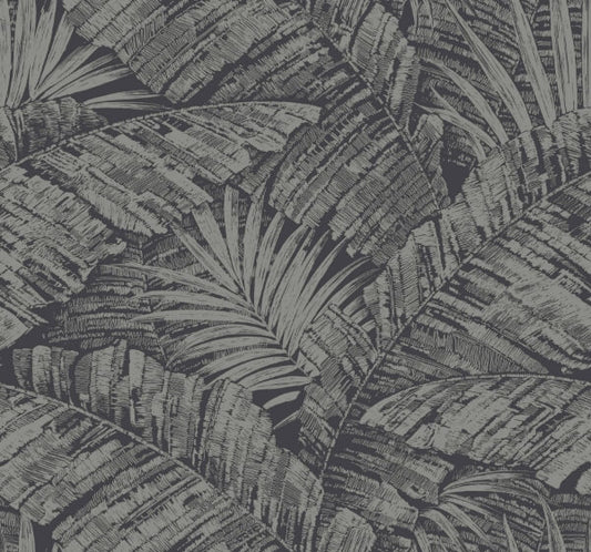 Palm Cove Toile Silver & Black Wallpaper
