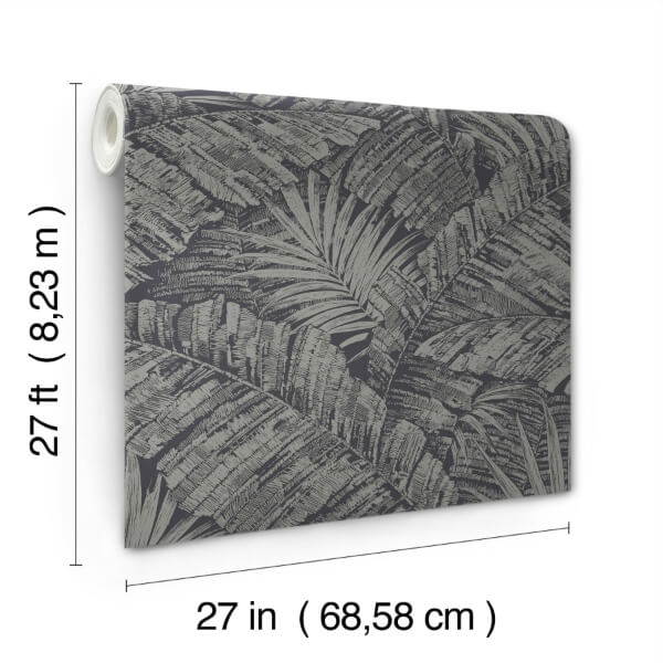 Palm Cove Toile Silver & Black Wallpaper