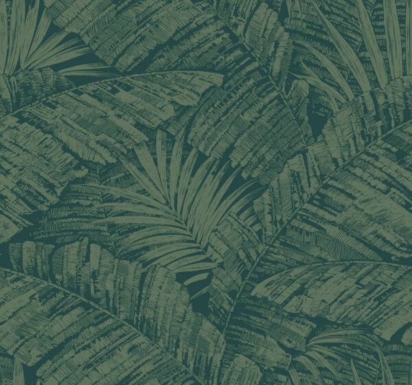Palm Cove Toile Emerald Forest Wallpaper