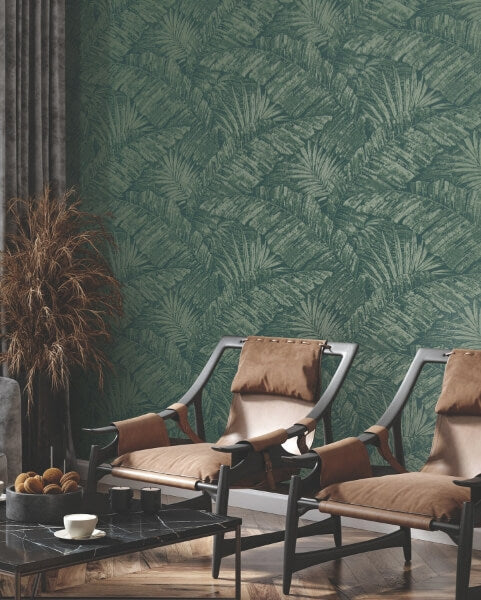 Palm Cove Toile Emerald Forest Wallpaper