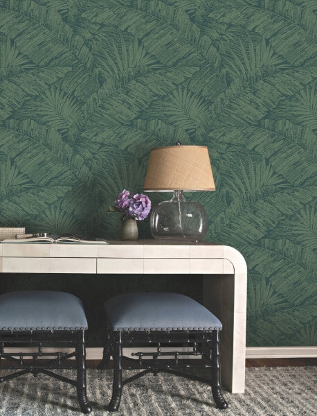 Palm Cove Toile Emerald Forest Wallpaper