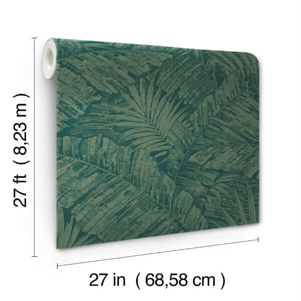 Palm Cove Toile Emerald Forest Wallpaper