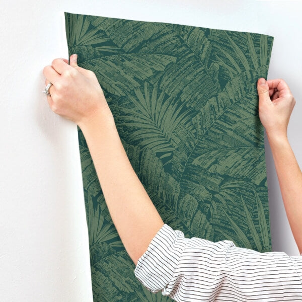 Palm Cove Toile Emerald Forest Wallpaper