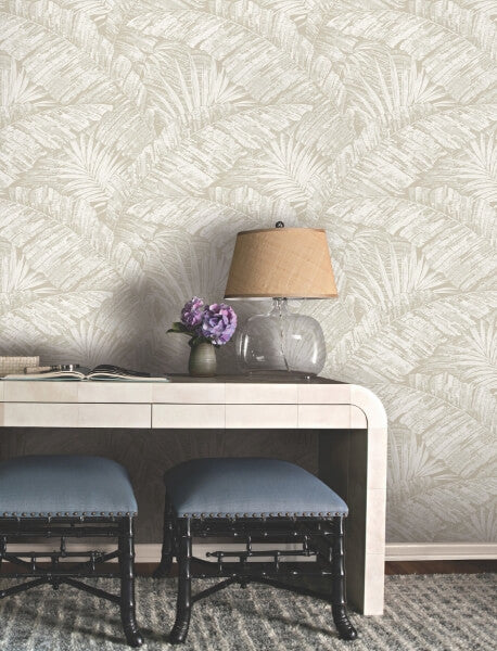 Palm Cove Toile White & Taupe Wallpaper