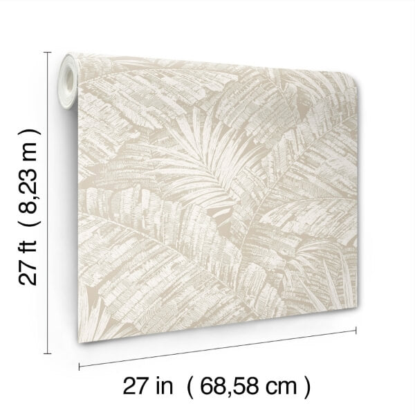 Palm Cove Toile White & Taupe Wallpaper