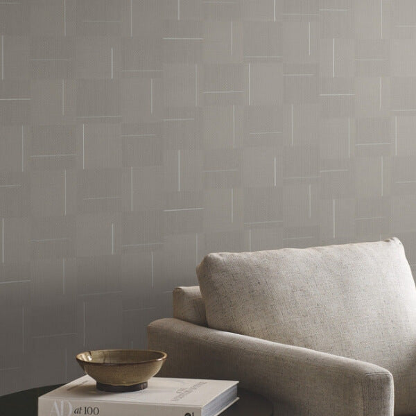 Geo Block Weave Taupe Wallpaper
