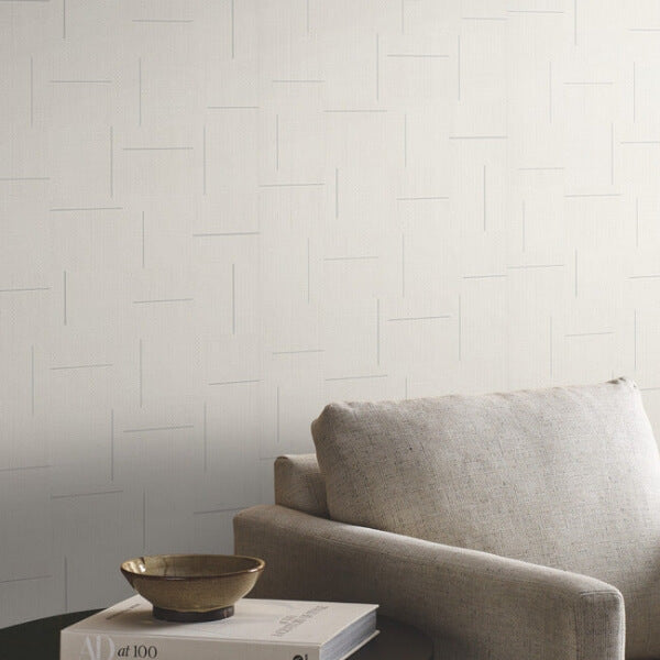 Geo Block Weave Ivory Wallpaper