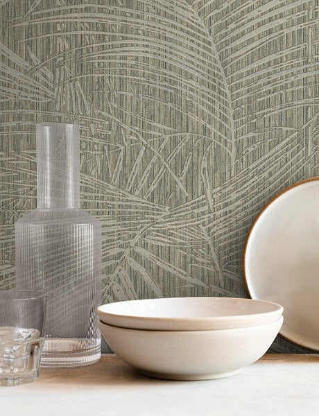 Della Palm Dark Taupe Wallpaper