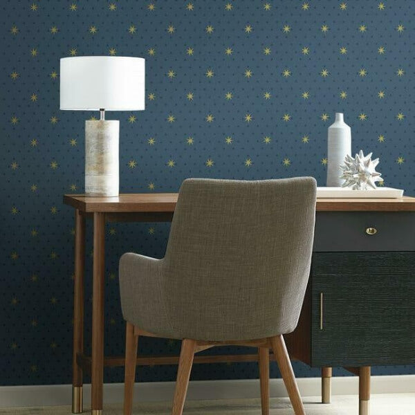 Stella Star Navy Metallic Wallpaper