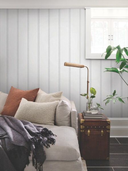French Arctic Grey Linen Stripe Wallpaper