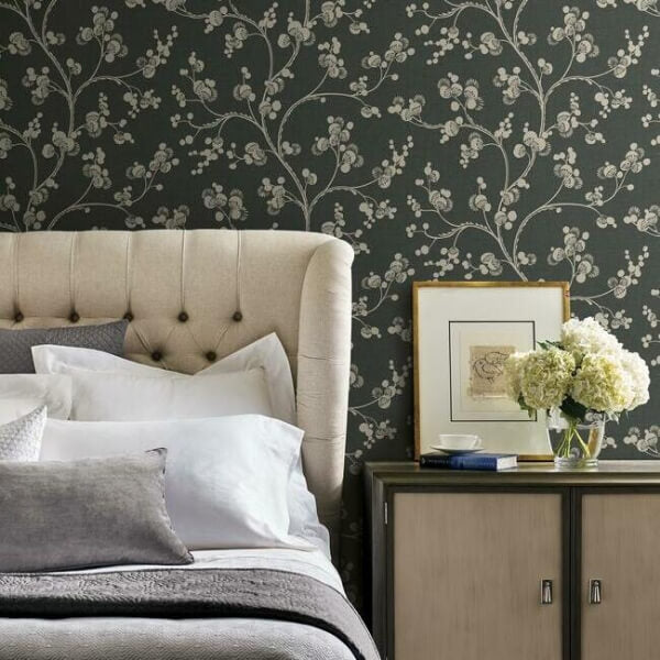 Dahlia Trail Black & Taupe Wallpaper