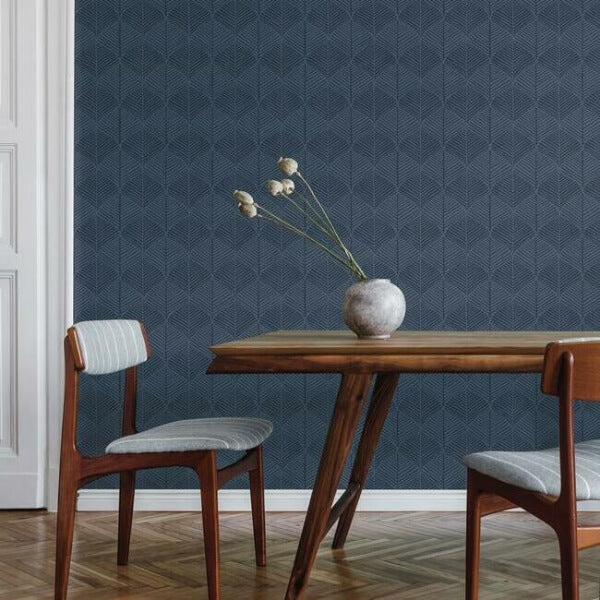 Palm Thatch Navy Wallpaper