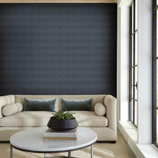 Palm Thatch Navy Wallpaper
