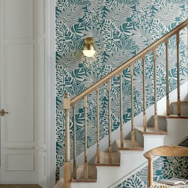 Jungle Leaves Teal Wallpaper