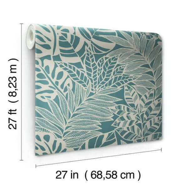 Jungle Leaves Teal Wallpaper