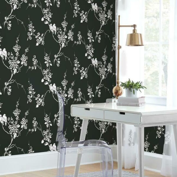 Imperial Blossoms Branch Black & White Wallpaper