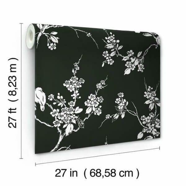 Imperial Blossoms Branch Black & White Wallpaper