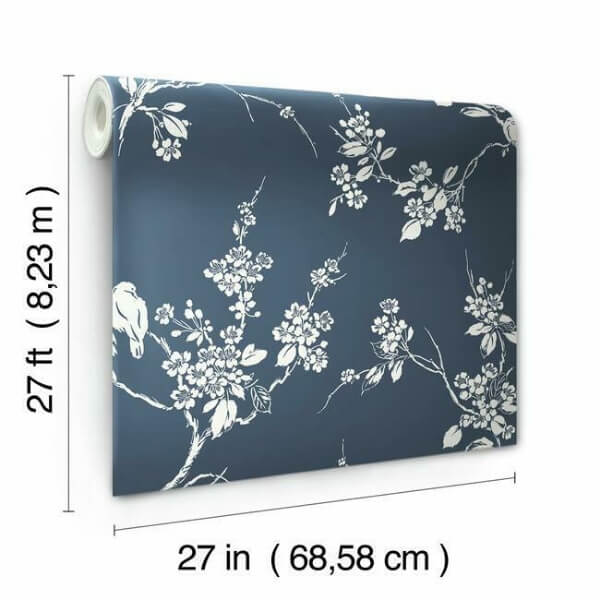 Imperial Blossoms Branch Navy Wallpaper