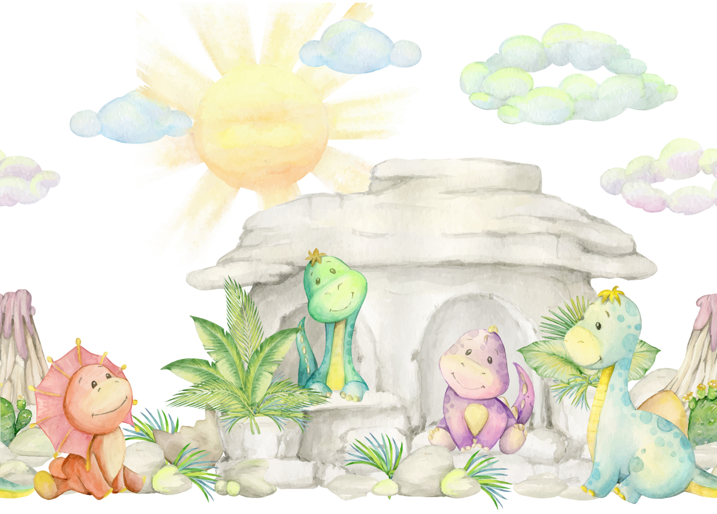 Baby Dinosaurs Watercolor Mural