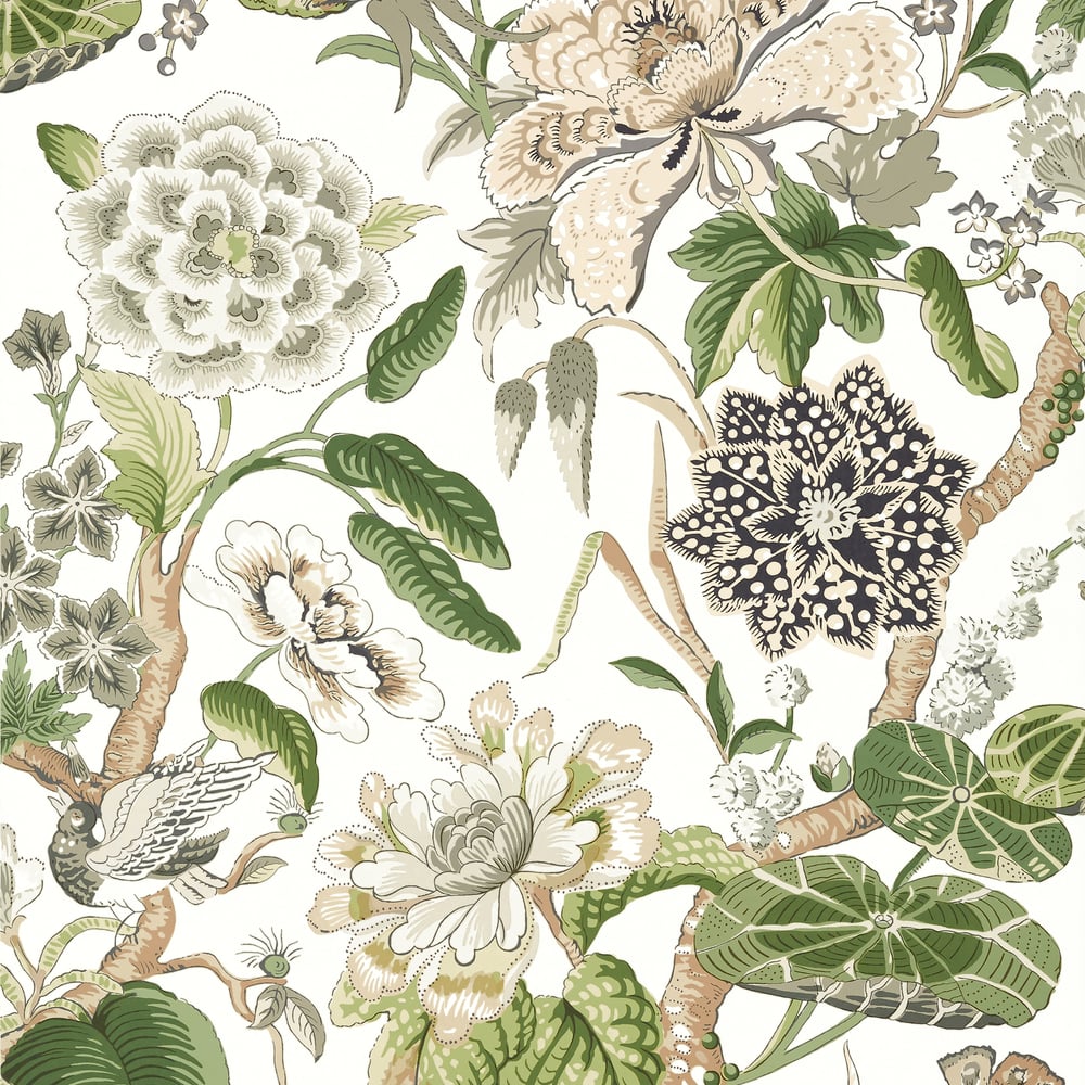 HILL GARDEN - Green and White Wallpaper.
