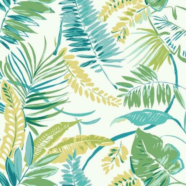 Tropical Toss Aqua & Yellow Wallpaper