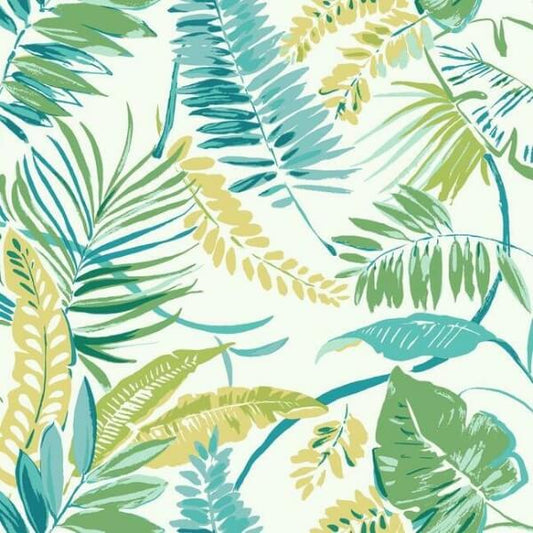 Tropical Toss Aqua & Yellow Wallpaper