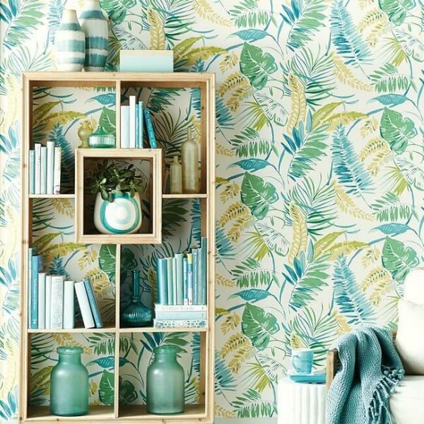 Tropical Toss Aqua & Yellow Wallpaper