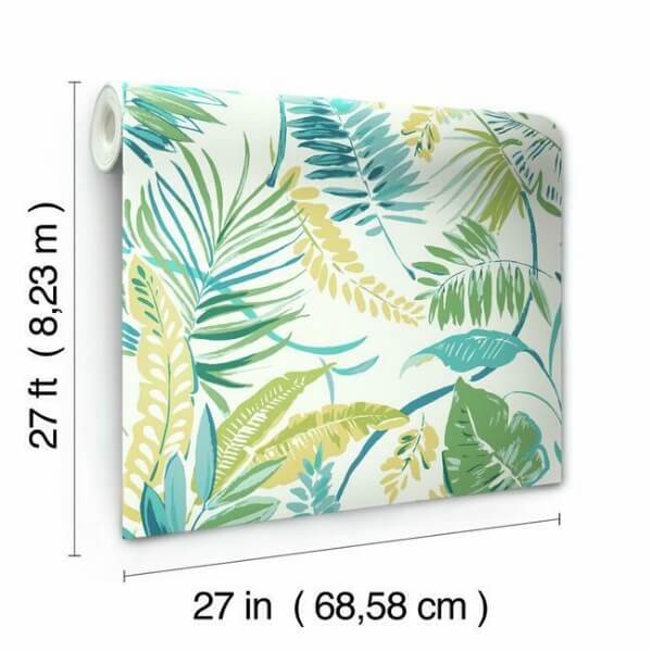 Tropical Toss Aqua & Yellow Wallpaper