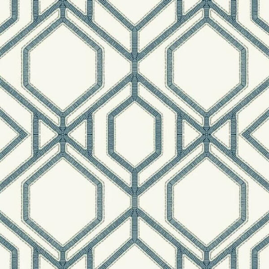 Sawgrass Trellis White & Blue Wallpaper
