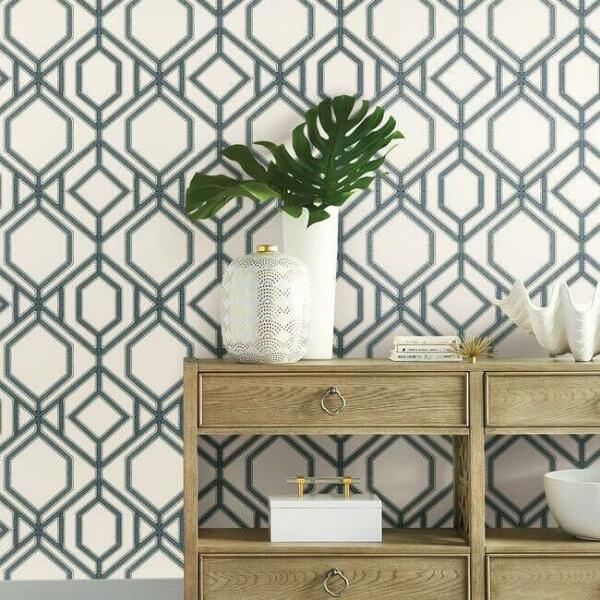 Sawgrass Trellis White & Blue Wallpaper