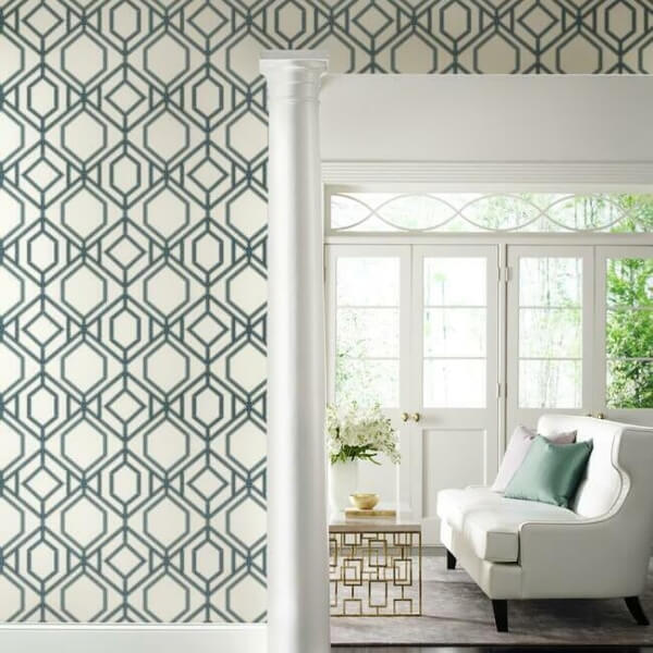 Sawgrass Trellis White & Blue Wallpaper