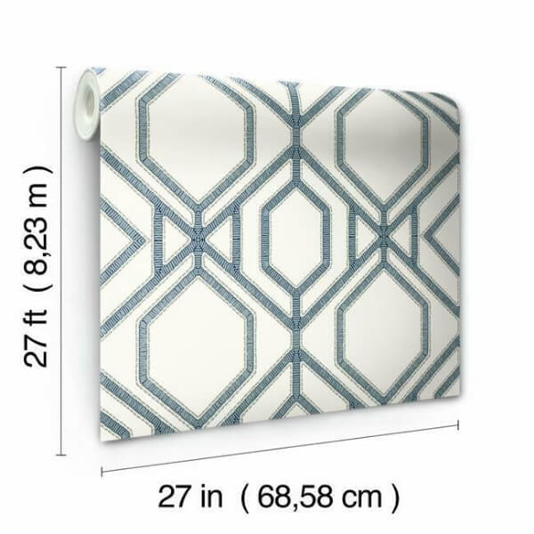 Sawgrass Trellis White & Blue Wallpaper