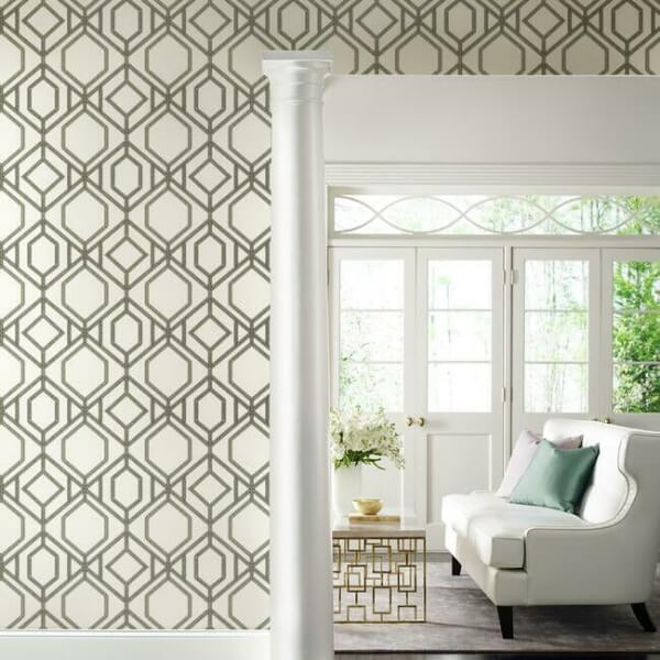 Sawgrass Trellis White & Taupe Wallpaper