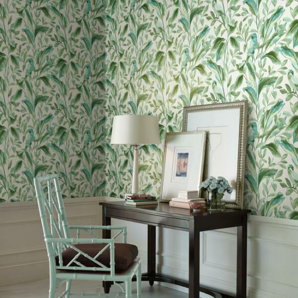 Tropical Love Birds White & Aqua Wallpaper