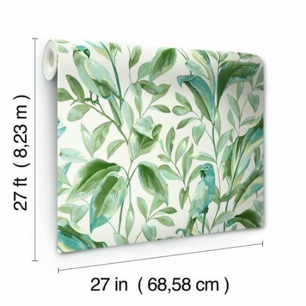 Tropical Love Birds White & Aqua Wallpaper