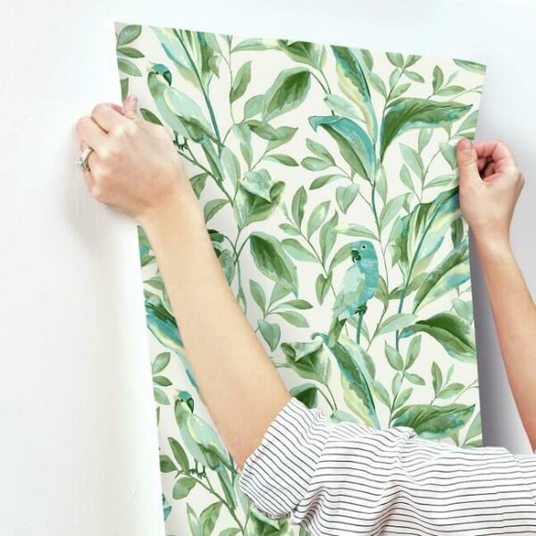 Tropical Love Birds White & Aqua Wallpaper