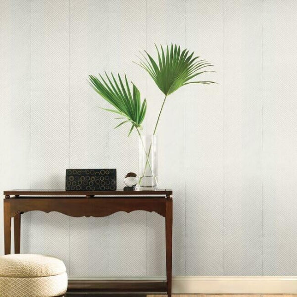 Palm Chevron White & Silver Wallpaper