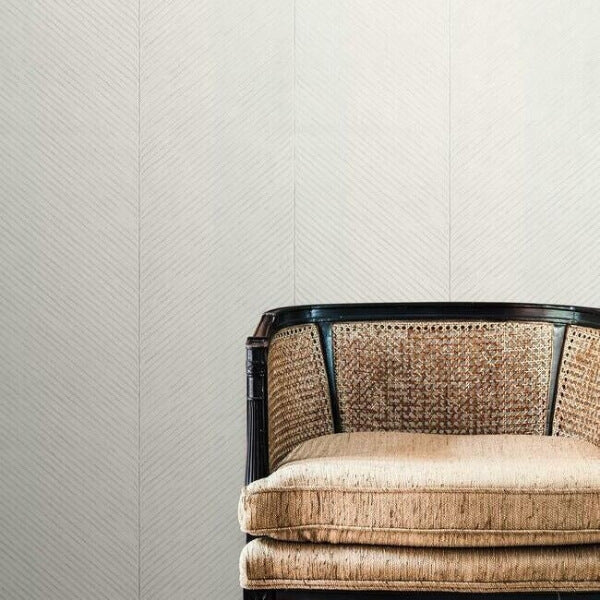Palm Chevron White & Silver Wallpaper