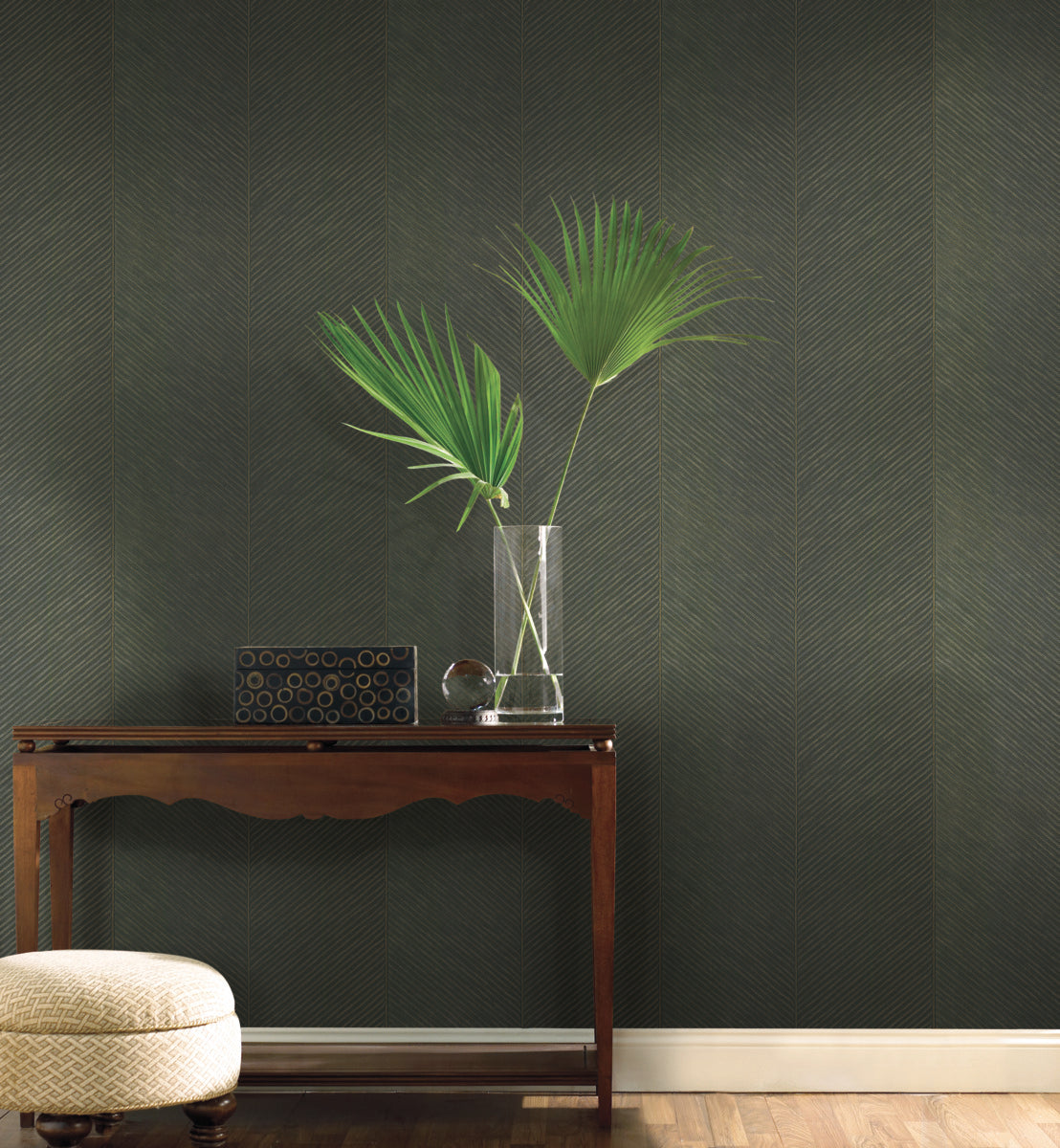 Green/Gold Palm Chevron Wallpaper