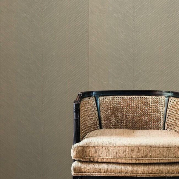 Palm Chevron Taupe & Gold Wallpaper
