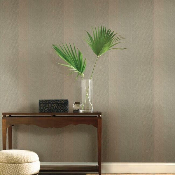 Palm Chevron Taupe & Gold Wallpaper