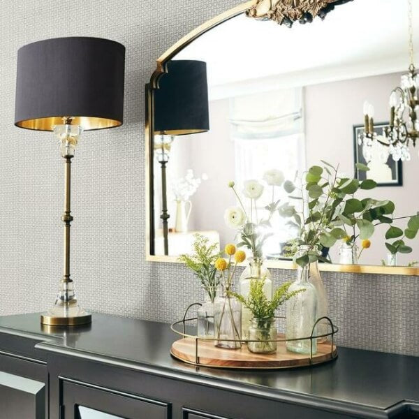 Cottage Basket Silver Metallic Wallpaper