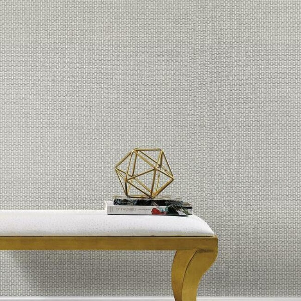 Cottage Basket Silver Metallic Wallpaper