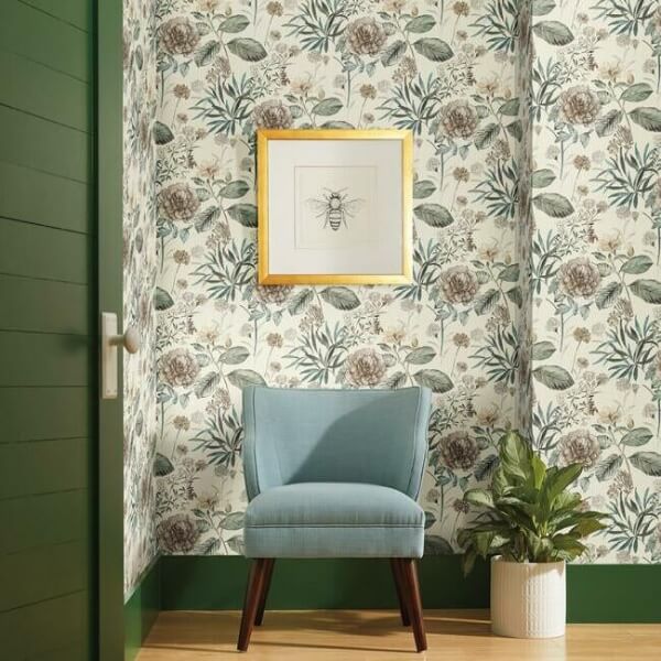 Midsummer Floral Beige & Green Wallpaper